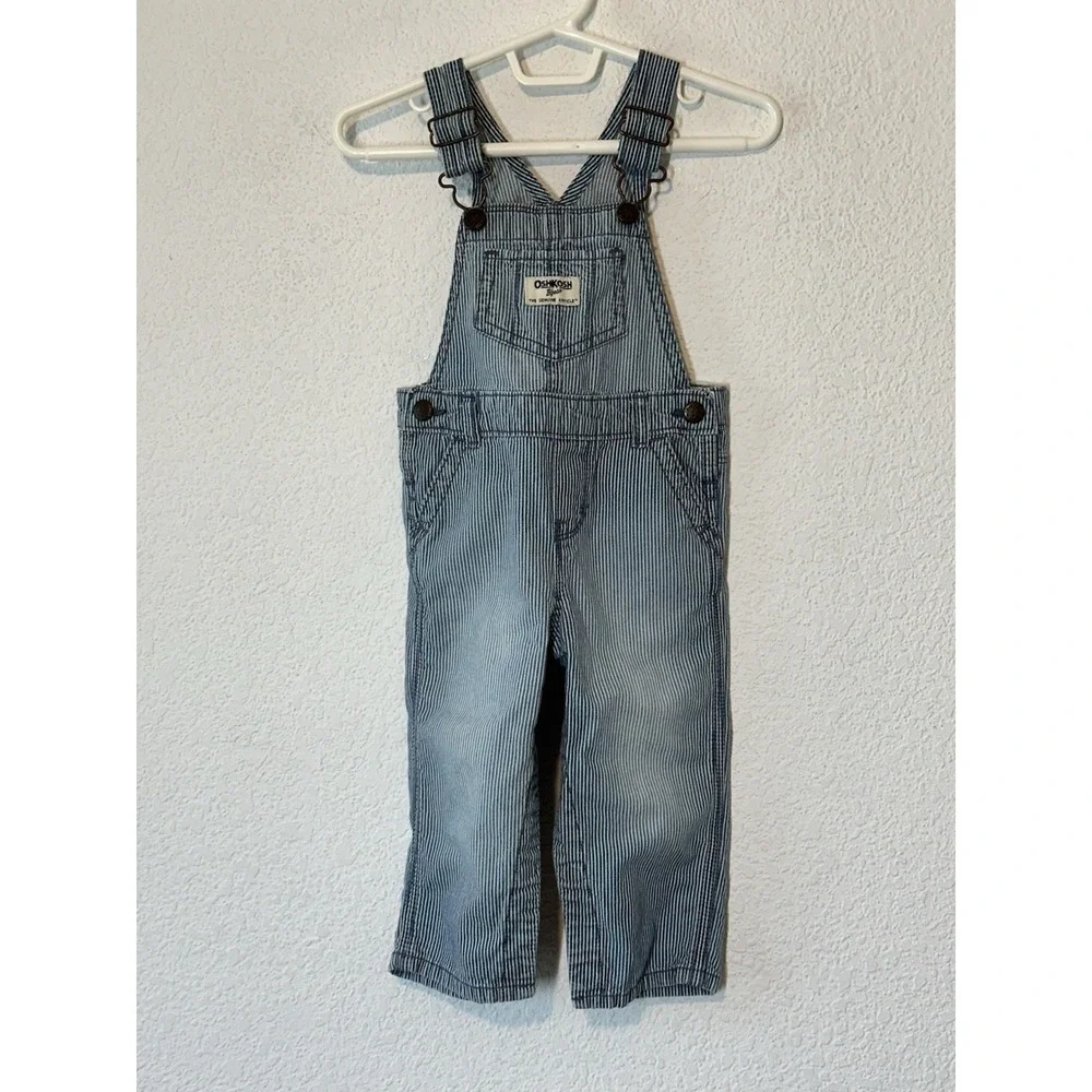 OSHKOSH b'gosh Blue‎ Jean Striped Railroad Vestbak  Bib Overalls 12 Months